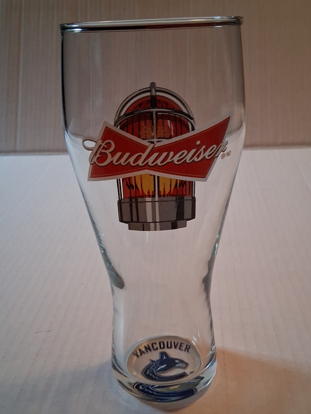 Budweiser Clear Pilsner Glass with Red and Blue Logos